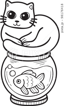 Hand Drawn cat on Fish Bowl illustration in doodle style 98176418