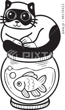 Hand Drawn cat on Fish Bowl illustration in doodle style 98176423