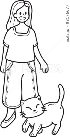 Hand Drawn cat begging owner illustration in doodle style Hand Drawn cat begging owner illustration in doodle style 98176677
