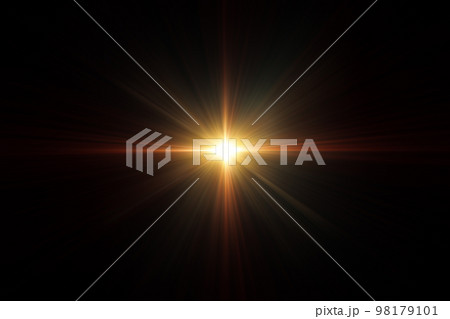 3D illustration Lens Flare. Light over black background. Optical Flare 3D rendering effect element to add overlay or screen filter over your photos. Abstract sun glare digital lens flare background. 98179101