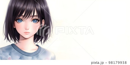 ミディアムヘアの女の子　水彩画風 98179938