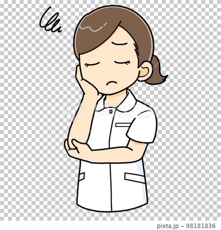困り悩む女性の看護師のイラスト 98181836