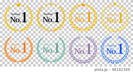 第一名，月桂花環矢量圖標，顏色變化插圖素材 98182389