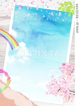 桜と青空の写真　背景素材　水彩イラスト 98182494