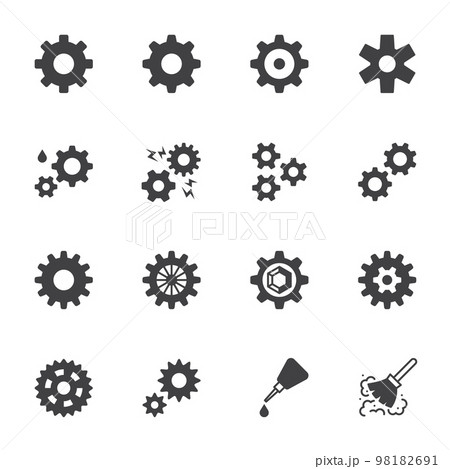 Gear Icon Set on white background, Vector solid icons 98182691