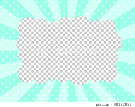 サンバーストとドットの背景にもこもこの吹き出しフレームのイラスト 98182982