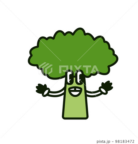 Tree with hands and happy smile retro style 50th cartoon illustration 98183472