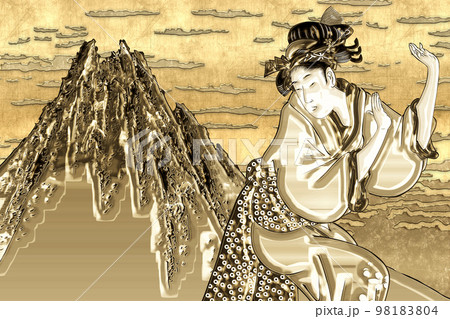 光州の三島峠と和服女性 金バージョン 光州の三島峠と和服女性 金バージョン 98183804