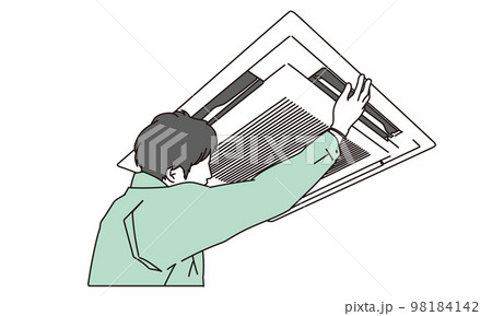 業務用エアコンをメンテナンスする電気工事士 業務用エアコンをメンテナンスする電気工事士 98184142