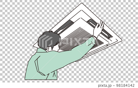 An electrician who maintains a commercial air conditioner An electrician who maintains a commercial air conditioner 98184142