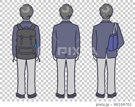 制服の男子学生後ろ姿　セット 98184701