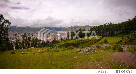 View to ruins of Qenqo or Kenko archaeological site at Cuzco, Peru 98184859
