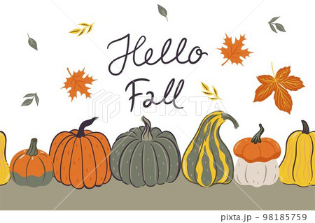 Autumn card with pumpkins on a white background. Vector graphics. 98185759