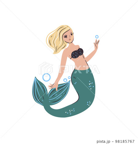 Cute mermaid isolated on white background. Vector graphics. Cute mermaid isolated on white background. Vector graphics. 98185767