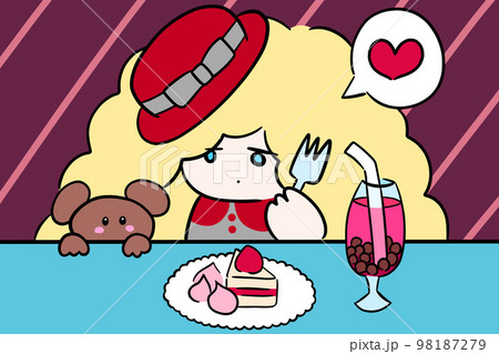 ケーキを食べる女の子 スイーツ タピオカ 正装 お洒落さん ケーキを食べる女の子 スイーツ タピオカ 正装 お洒落さん 98187279