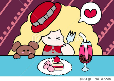 ケーキを食べる女の子 スイーツ タピオカ 正装 お洒落さん ケーキを食べる女の子 スイーツ タピオカ 正装 お洒落さん 98187280