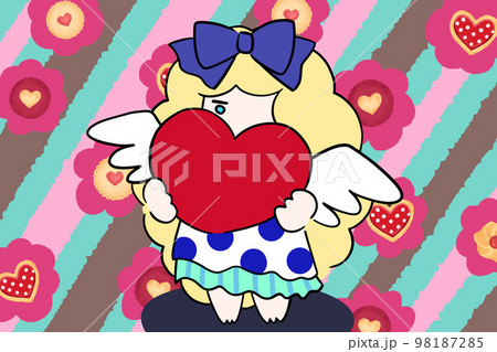 ハートを持った天使 キューピッド 女の子 幸せ 愛 バレンタイン 手描きイラスト ハートがいっぱい ハートを持った天使 キューピッド 女の子 幸せ 愛 バレンタイン 手描きイラスト ハートがいっぱい 98187285