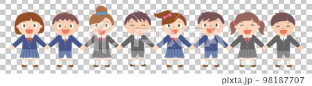 手をつなぐ子供たち　学生服 98187707