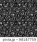 Black and white seamless vector pattern with cat faces 98187759
