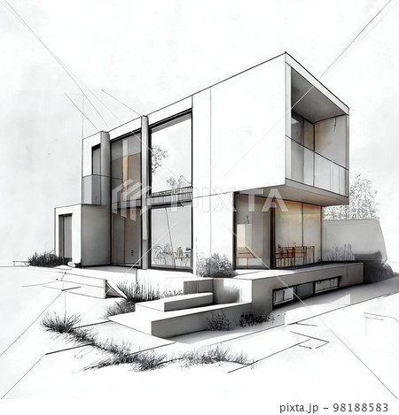 Two storey house architectural sketch Two storey house architectural sketch 98188583