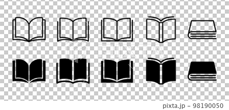 書籍、漫畫書、電子書圖標標記、線描矢量圖黑白素材集 98190050