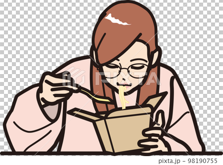 テイクアウトボックスのパスタを食べるメガネ女子 テイクアウトボックスのパスタを食べるメガネ女子 98190755