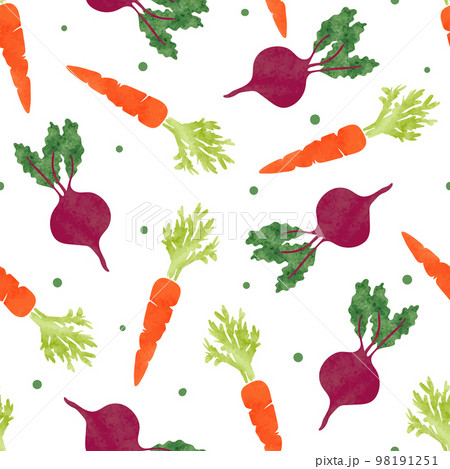 Seamless watercolor vegetables pattern with carrot and beet Seamless watercolor vegetables pattern with carrot and beet 98191251