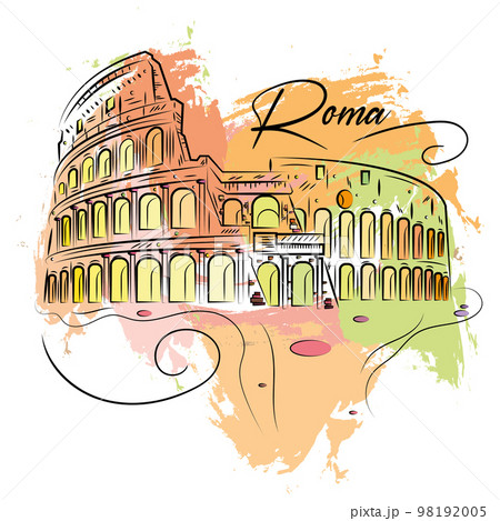 Watercolor sketch of Rome coliseum landmark Vector 98192005