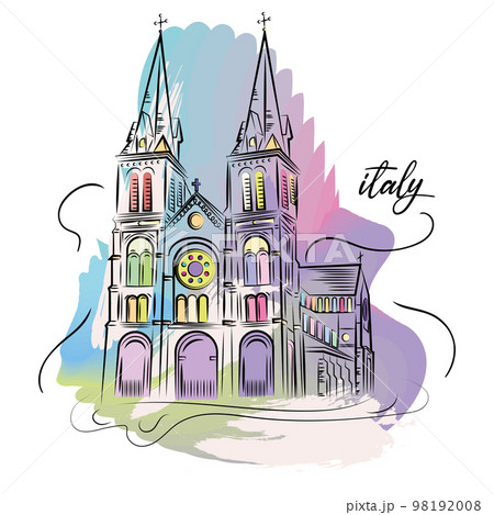 Watercolor sketch of a Cathedral landmark Italy Vector 98192008