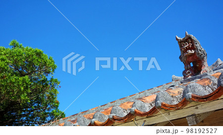 赤瓦の屋根とシーサー 沖縄県 竹富島 98192527