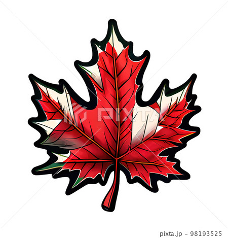 Patriotic Maple leaf illustration cartoon sticker, symbolizes Canada pride and beauty 98193525