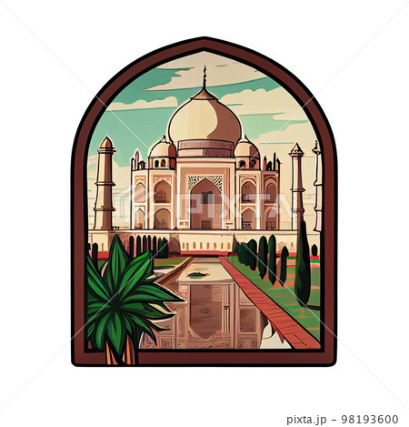 Cartoon sticker of the Taj Mahal in Agra, India Cartoon sticker of the Taj Mahal in Agra, India 98193600