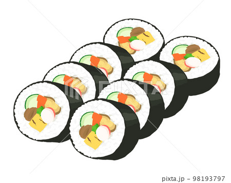 並べた太巻き寿司8切れ 98193797