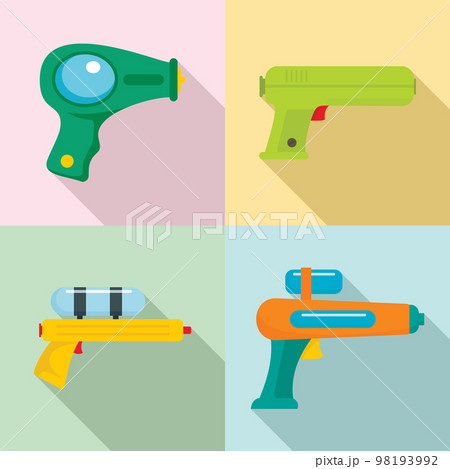 Squirt gun water pistol game icons set. Flat illustration of 4 squirt gun water pistol game vector icons for web 98193992