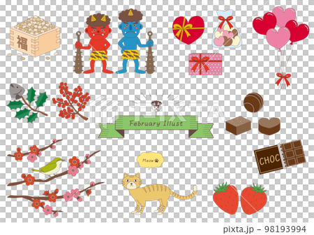 A set of illustrations related to February _ with main line 98193994