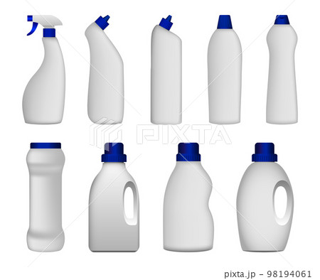 Detergent bottle cleaning powder washing mockup set. Realistic illustration of 9 detergent bottle cleaning powder washing mockups for web 98194061