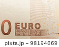 Zero euro bill. Recession crisis of budget in EU. Copyspace 98194669