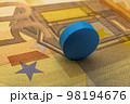 Herbal drug one blue pill on 50 euro banknote macro 98194676