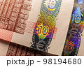 Hologram tamper-proof currency seal authenticity watermark of ten euro banknote 98194680