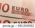 Fine lines tamper-proof microprint on ten euro banknote protection against fraud, counterfeits currecy seal 98194682