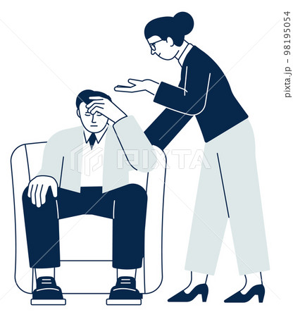 Therapy session. Psychological conversation. Man sit in armchair Therapy session. Psychological conversation. Man sit in armchair 98195054