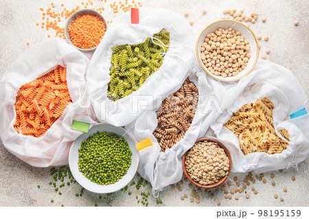 A variety of fusilli pasta from different types of legumes. Gluten-free pasta. A variety of fusilli pasta from different types of legumes. Gluten-free pasta. 98195159