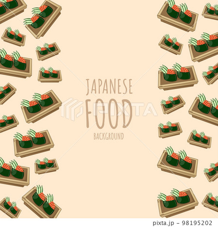 cartoon gunkan-maki sushi, japanese food frame border background 98195202