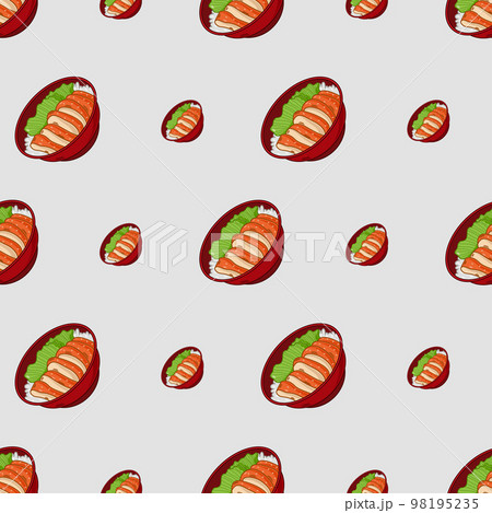 cartoon chicken teriyaki, japanese food seamless pattern on colorful background 98195235
