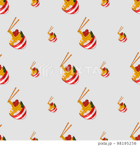cartoon ramen, japanese food seamless pattern on colorful background 98195256
