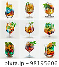 Set of 9 pcs alcoholic cocktails on white background 98195606
