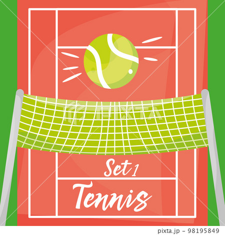 Tennis match poster with a court and tennis ball Vector 98195849