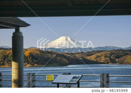 冬の狭山湖北岸の東屋から見る富士山 冬の狭山湖北岸の東屋から見る富士山 98195999