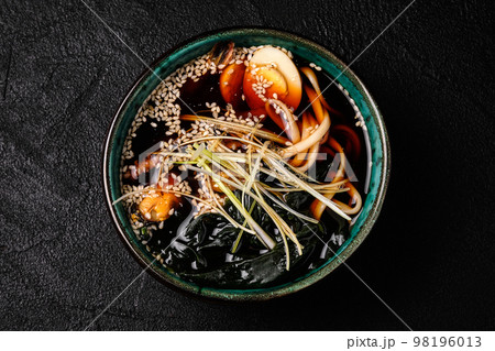 Japanese miso soup on black background 98196013