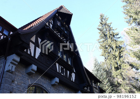 Sinaia, Romania. Typical architecture with german influence in the city from Carpathian Mountains 98196152